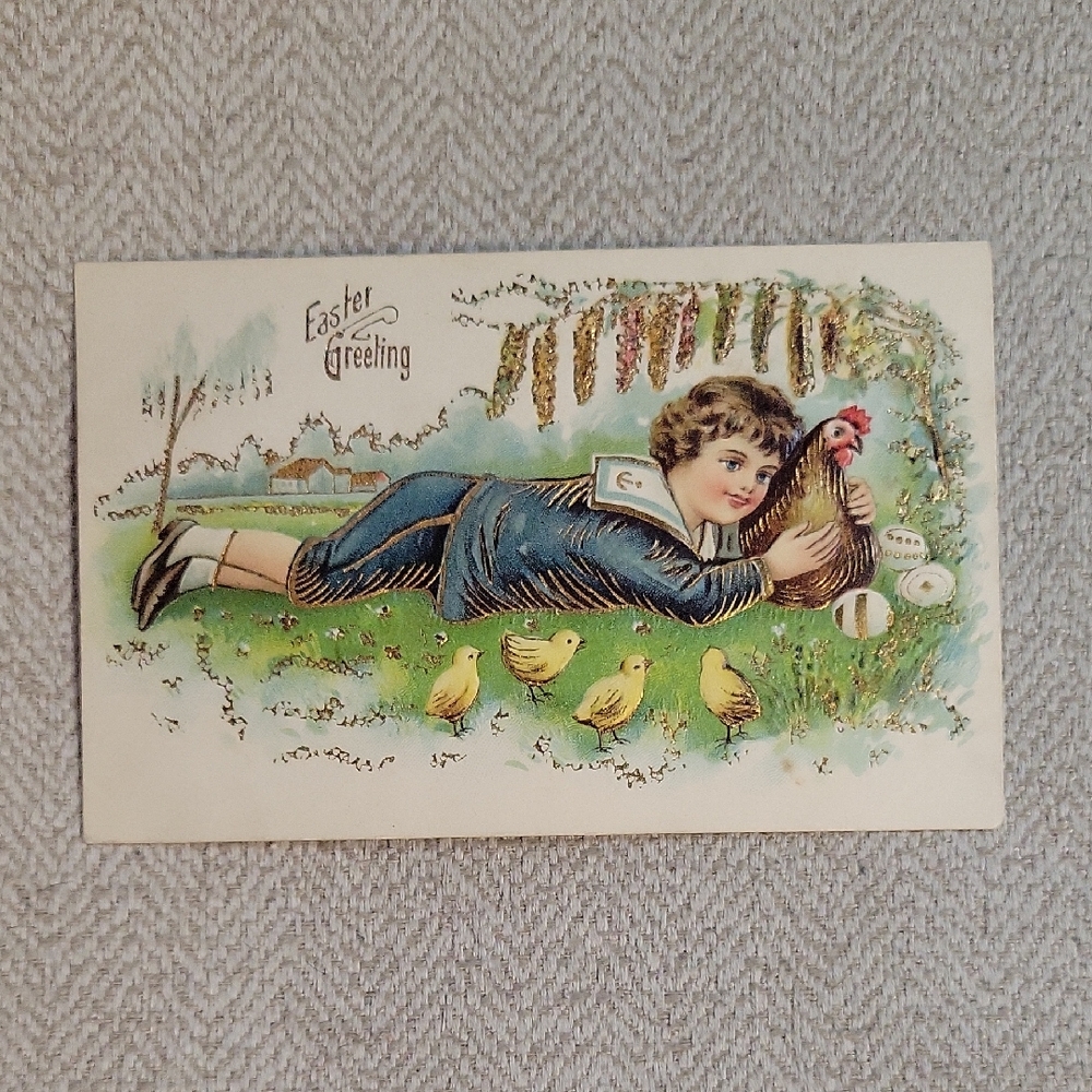 1908 Germany Vintage Easter Greeting Card with Child and Chicks